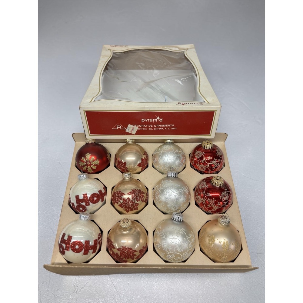 12 Vintage Rauch Christmas Pyramid Stenciled Glass Ornaments Variety Pack